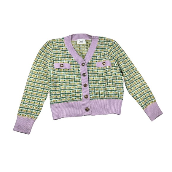 CIDER‎ LAVENDAR GREEN Summer Of ‘89 Button Up Cardigan One Size Preppy - Picture 1 of 6